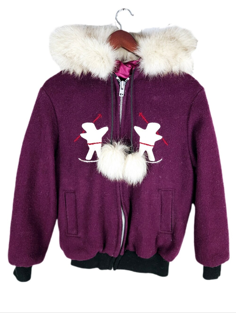 OPASQUIA | vintage virgin wool genuine fox fur trim satin lined zip jacket